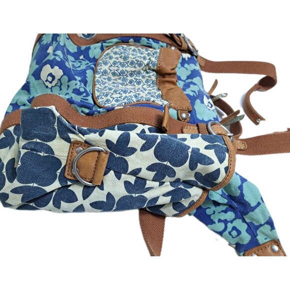 Vintage Key Per FOSSIL Large Floral Duffle Bag Weekender Travel Tote Bag Blue - Picture 5 of 13